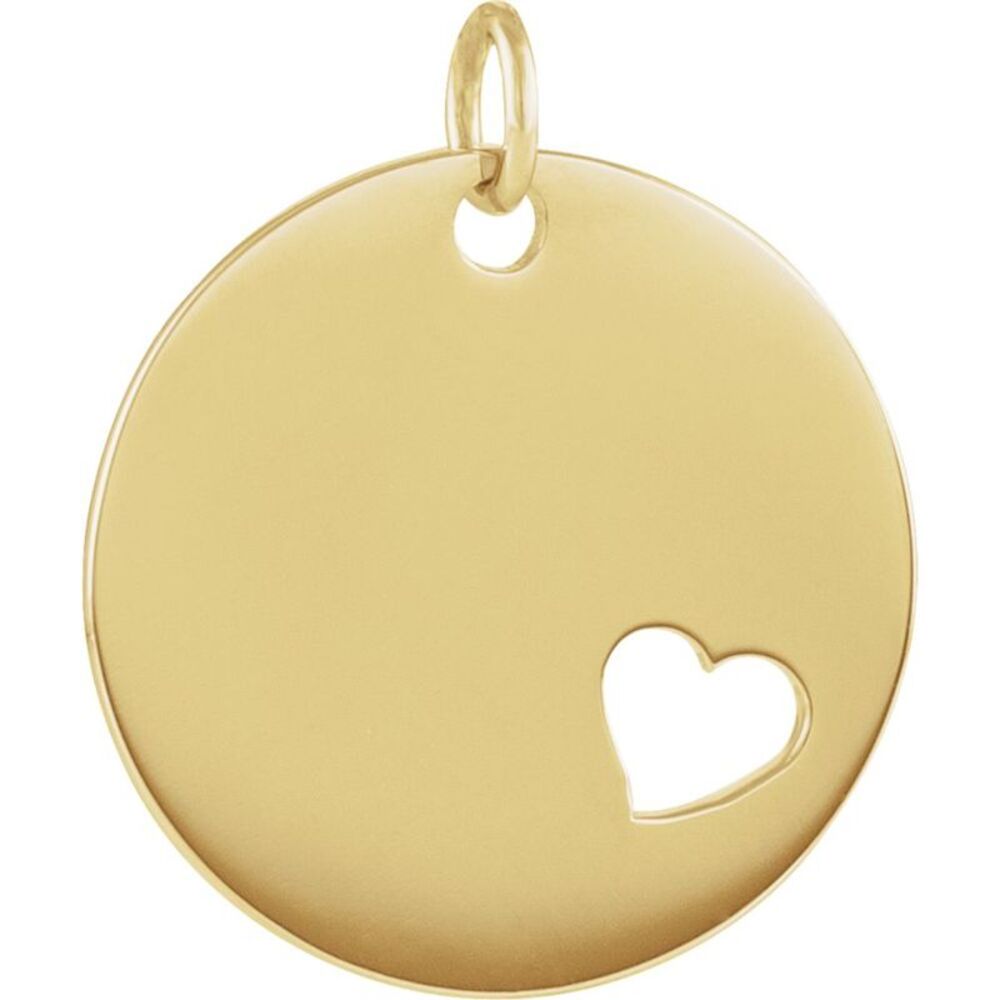 14k Yellow Gold Pierced Heart Disc Charm or Pendant, 15mm (9/16 inch)